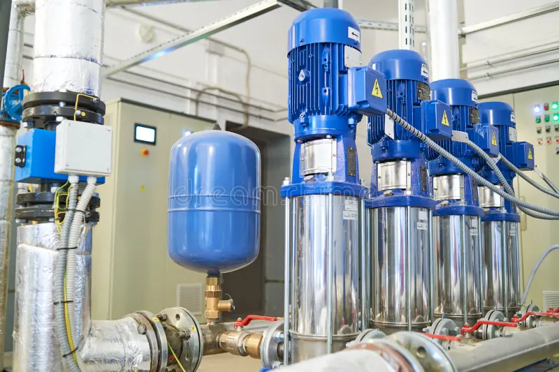 Pump station with pipes, valves and fittings, booster pump and water pressure systems in Brooklyn and Queens
